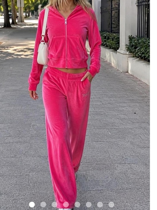 Juicy Couture Pants - Y2K Juicy Women's Pink Velour Zip Hoodie & Wide-Leg Pants Set